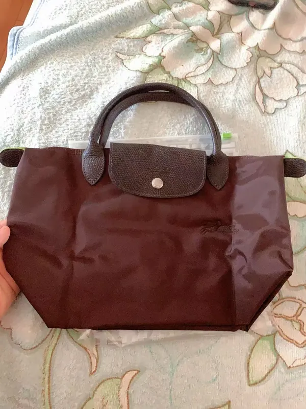 Longchamp Le Pliage Small Handbag Mocha Brown Short Handle Nylon Tote - Image 5