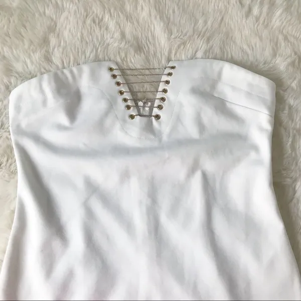 by the way REVOLVE White Strapless Mini‎ Dress Size Large Bodycon Lace Up Chain Party Club - Image 5