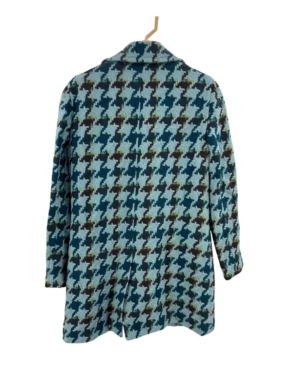 Anne Klein Teal and Brown Houndstooth Worsted Wool Peacoat S winter preppy - Image 2