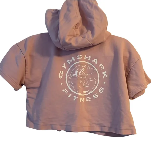 Gymshark Legacy Cropped Short Sleeve Hoodie in Baby Pink Size Medium - Image 3