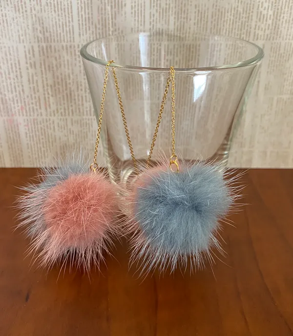 Kawaii faux fur pompom dangle threader earrings✨ - Image 5