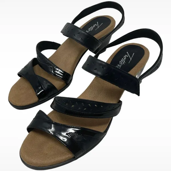 Trotters “Marvie” Black Leather Heeled Hook & Loop Sandals Women’s Size 8.5 Wide - Image 4