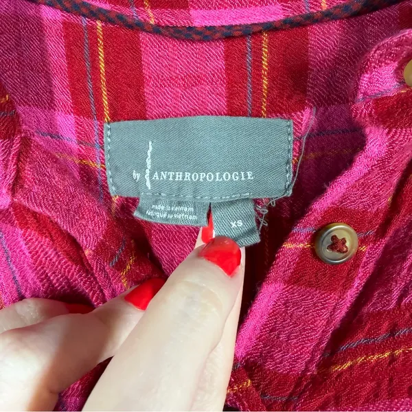 Anthropologie Pink Plaid Isadora‎ Henley Flannel Top - Image 3