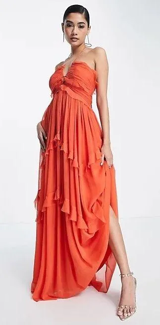 ASOS NWT DESIGN halter neck key hole detail tiered maxi dress in orange - Image 6