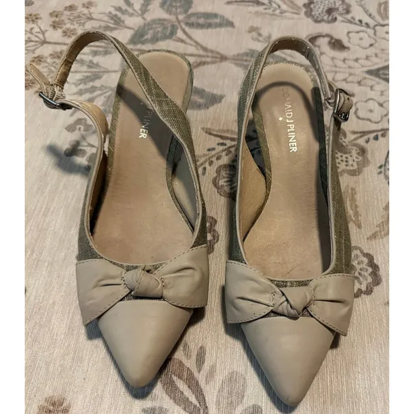 Donald J Pliner Gaga-01ML Mesh & Leather Slingback Bow Pumps Nude Sand 8M - Image 2