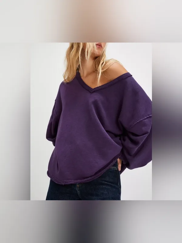 Free People We The Free Venice V-Neck Sweatshirt - Sour Grape Purple - XS - Image 5