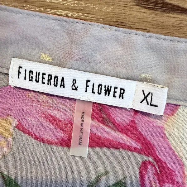 Figueroa & Flower Blouse Gray Floral Leopard Metallic Sheer XL - Image 4