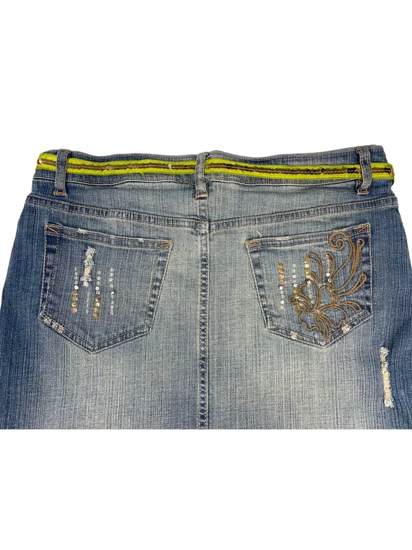 Vintage Y2K Southpole Jeans Sequin Distressed Denim Mini Skirt Size 13 - Image 9