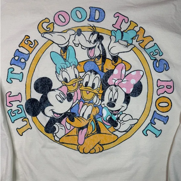Disney Parks Mickey & Friends Crewneck Sweatshirt XL Good Times Roll Retro Style - Image 3