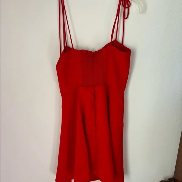 Polly Red Tie Shoulder Ruched Mini Dress Size 2 - Image 12