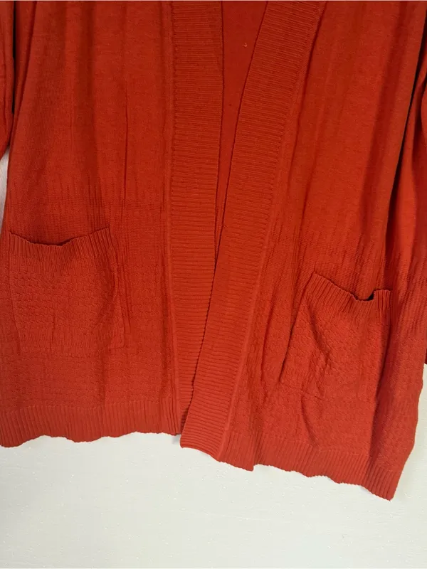Isaac Mizrahi Live Women XL Orange Open Front Cardigan Sweater Pockets Fall Long - Image 4