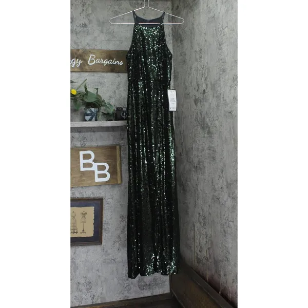 NWT Alex Evenings Neck Front Slit Sleeveless Dress Gown Black / Emerald Green 2 - Image 3