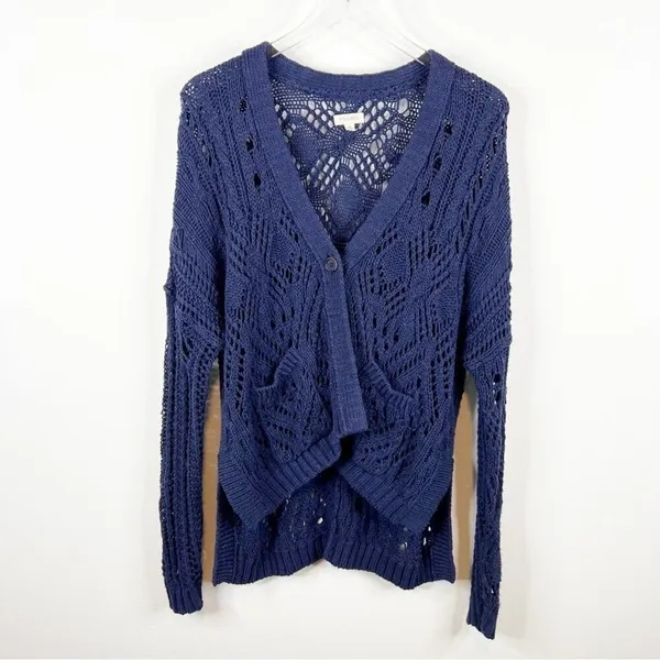 Anthropologie Pilcro Open Stitch Cardigan XS Blue Single‎ Button Coastal Chic - Image 2