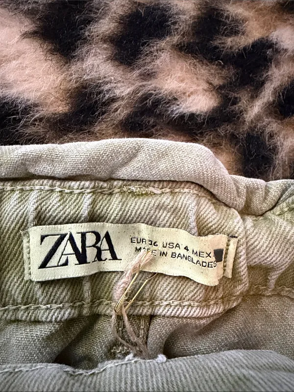 Zara Olive High-Waist Paperbag Shorts with Tie Belt - Image 2