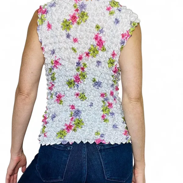 Vintage Y2K White & Pink Floral Scrunched Blouse - Image 5