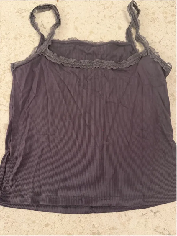 NEW Lace Ribbed Crop Tank Top LY0777 Gray Size L - Image 2