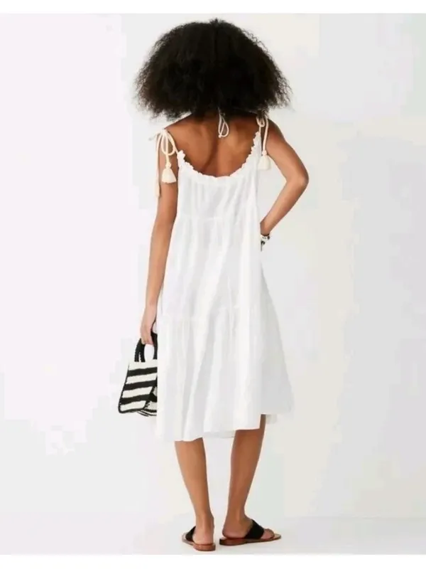 J. Crew Tiered rope-tie sundress 100% Cotton Beach Dress white‎ oversized - Image 2