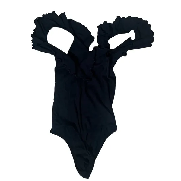 Wilfred Black Ruffled V-Neck Bodysuit Women's XS Casual Dressy - Image 4