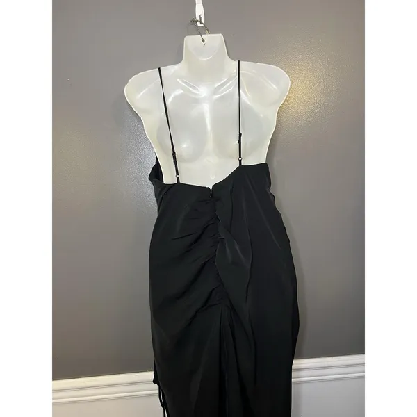 Abercrombie & Fitch Dress Womens Medium Black Satin Ruched Cowl Slip Midi Party - Image 6