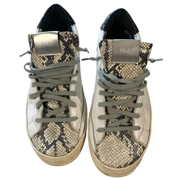 P448 John Sneakers 40 10 White Snakeskin Silver Leather Low Top Italy Edgy - Image 2
