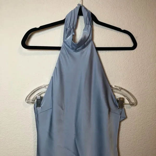 Elegant Light Blue Halter Neck Dress Size L - Image 4