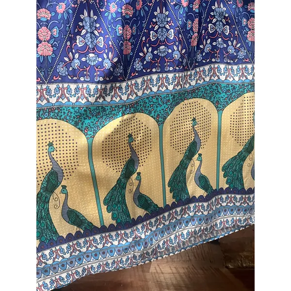 R. Vivimos Blue Peacock Floral Boho Tassel Midi Peasant Dress XL - Image 8