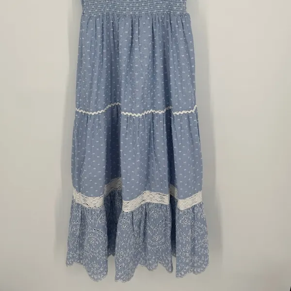 Shabby Chic Maxi Dress‎ Size 12 Blue White Striped Eyelet Lace NWT Cottagecore - Image 10
