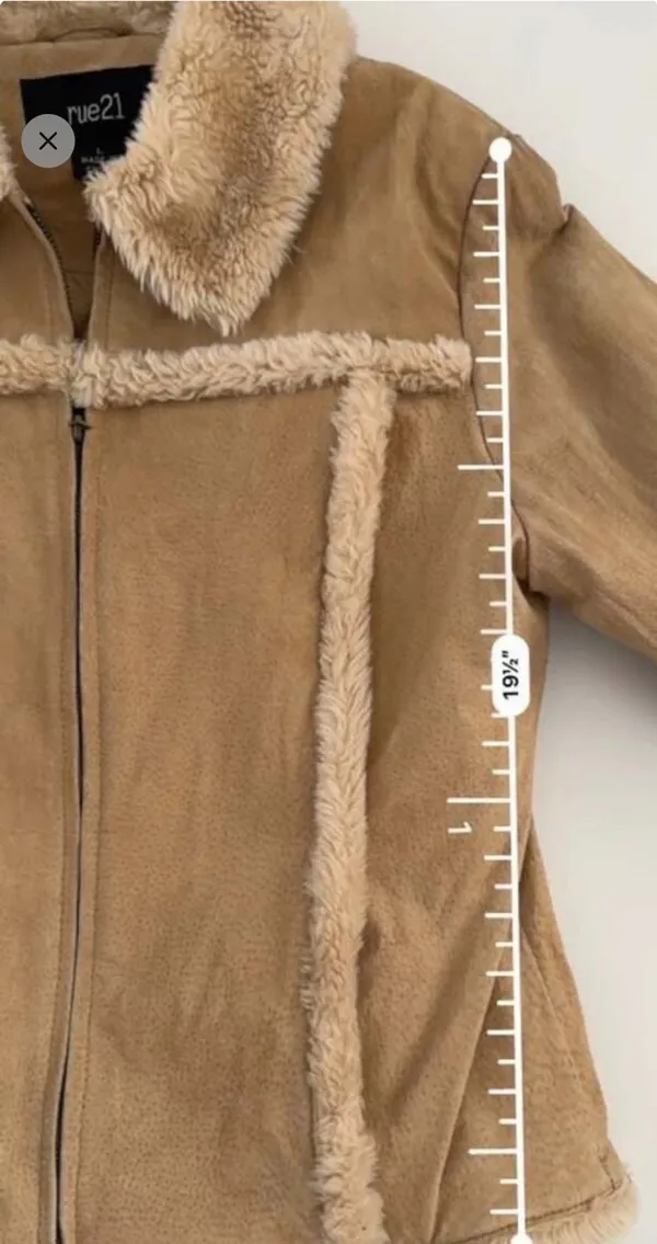 Y2K Penny Lane Genuine Suede Leather Faux Fur Trim Fall Bohemian Jacket Size L - Image 5