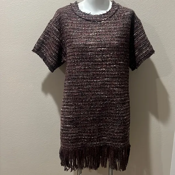 Astr the label brown patterned multicolor tweed short sleeve dress - Image 2