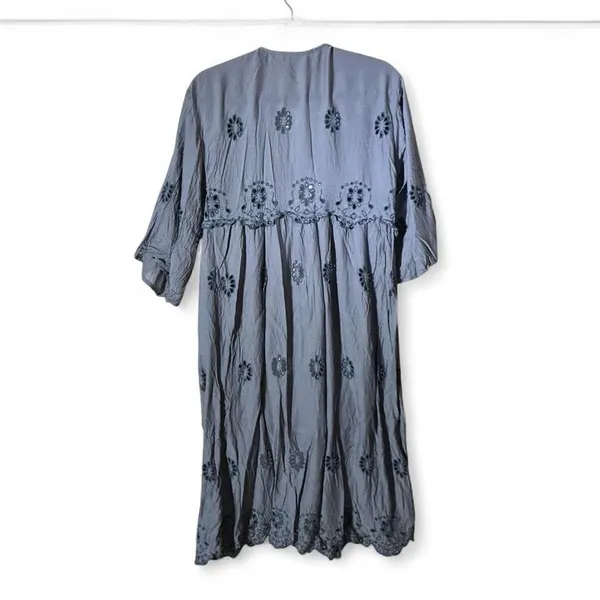 American Eagle Blue Eyelet Embroidered Open Front Duster Maxi Cardigan XS S‎ - Image 2