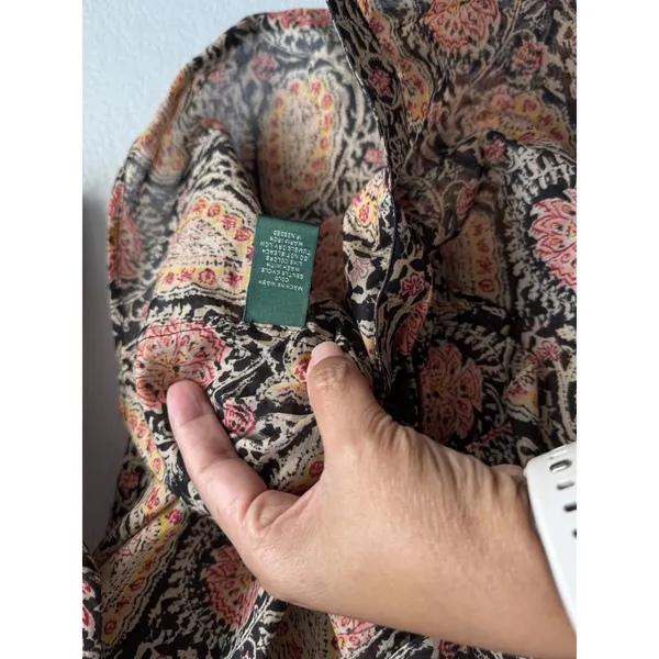 Lauren Ralph Lauren Paisley Ruffle Blouse Cotton Boho Cottagecore Western XL - Image 10