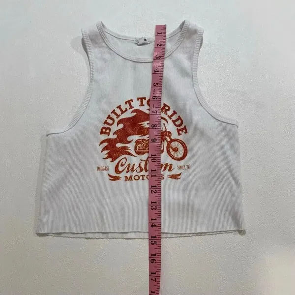 Garage Built To Ride Moto Graphic Ribbed Crop Tank Top White Size S - Image 6