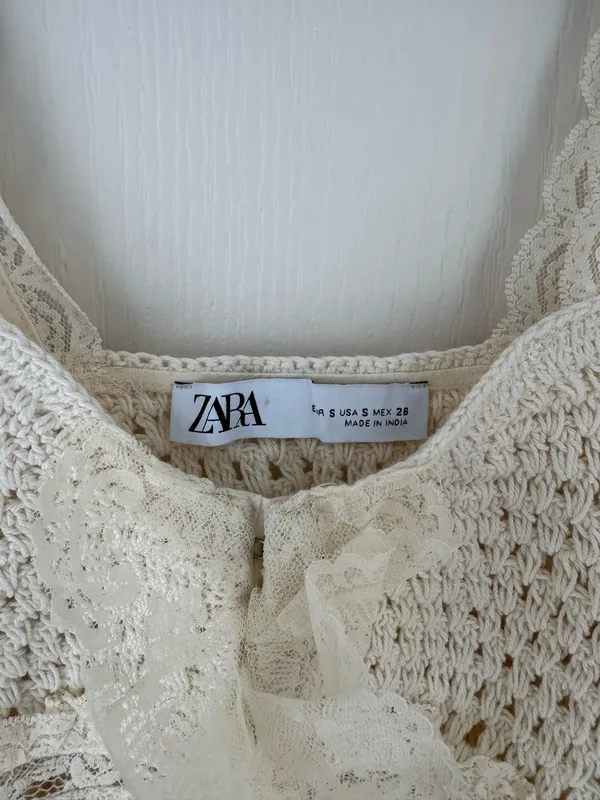 Zara Contrast Trim Knit Top in Ecru - Image 4