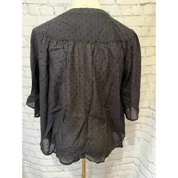 Ann Taylor Loft black textured Swiss dot blouse round neckline lightweight Small - Image 3