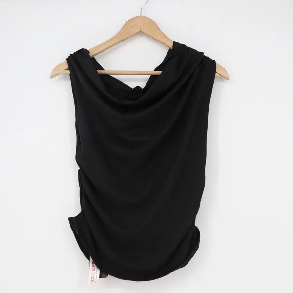 Romwe Black Cowl Neck Ruched Sleeveless Top XL Solid Minimalist Side Draped Tank - Image 6