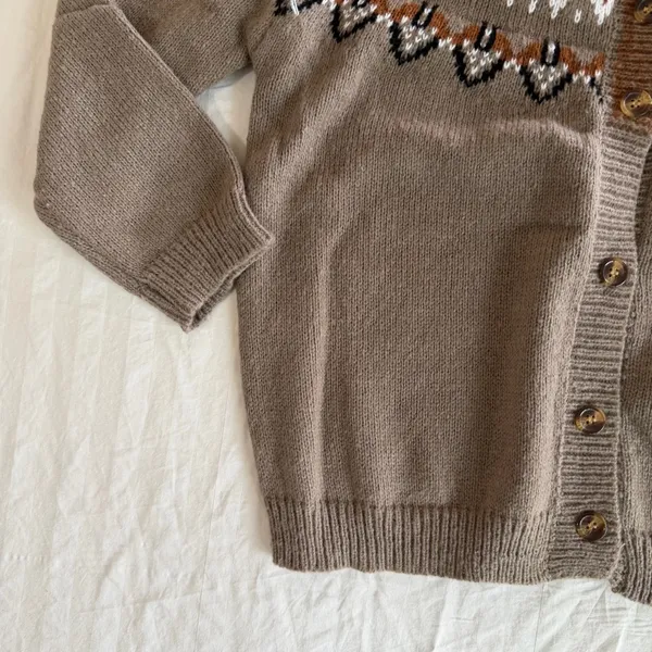 Women’s Cardigan Button Up Tan and Brown Sweater Size S #260489 - Image 3