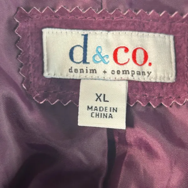 Denim & Co Womens XL Plum Purple Suede Leather Button Front Jacket Pick Stitch - Image 5