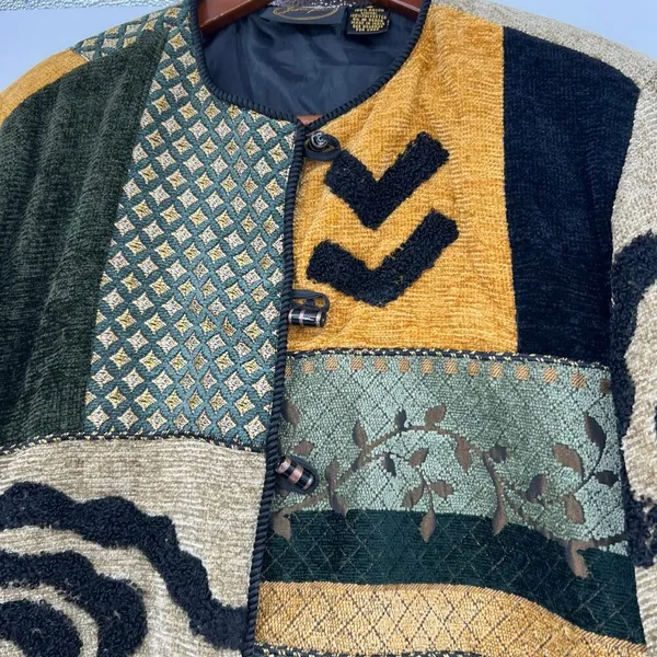 VINTAGE 90's Jacket Wearable Art Size Small Art To Wear Tapestry Lined kitschy - Image 9