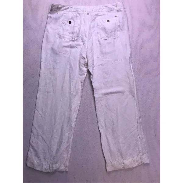 Tommy Hilfiger Linen Rayon Pants Womens 14 White Wide Leg Beach - Image 9