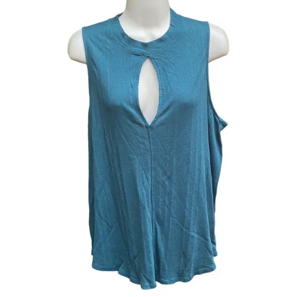 Free People We The Free Faye Ribbed Tank Top Emerald Green Cotton Modal Sz L - Image 3