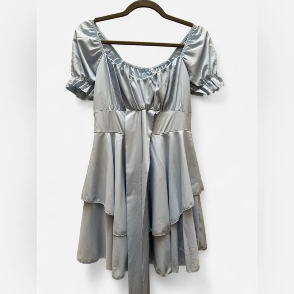 Shein Light Blue Tiered Mini Dress Size Small Cinderella Ruffle Coquette Sweet - Image 7