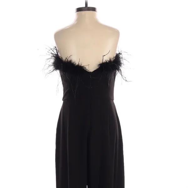The Noli Shop Black Jumpsuit Feather Trim Strapless Small Glam Party Chic - Image 6