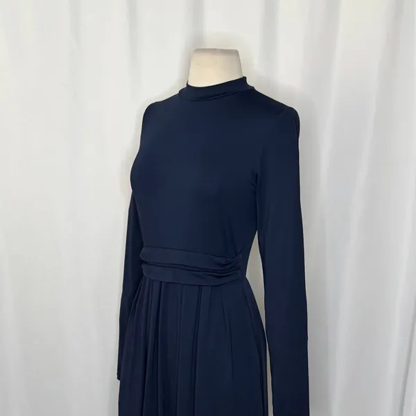 HALARA Navy Blue Mock Neck Long Sleeve Pocket Flare Maxi Casual Dress Knit XS - Image 7