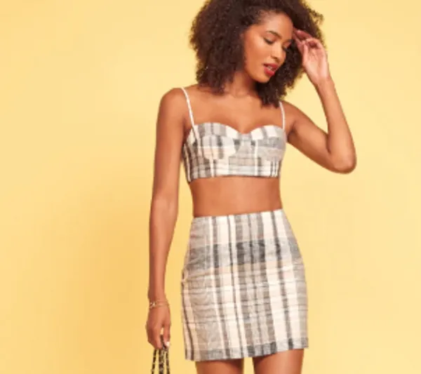 Reformation Loma Grey Plaid Crop Tank Top NWT Size 4 - Image 2