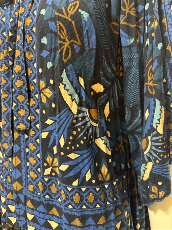 Farm Rio Tropical Magic Blue Patterned Tie-Neck Women’s Dress Size Medium - Image 7