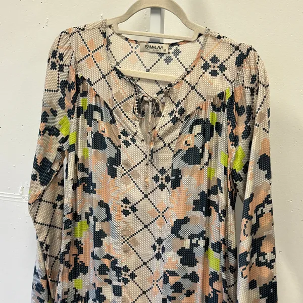 Sam & Lavi Los Angeles Geometric Pixel Print Mini Dress Long Sleeve XS Boho - Image 3