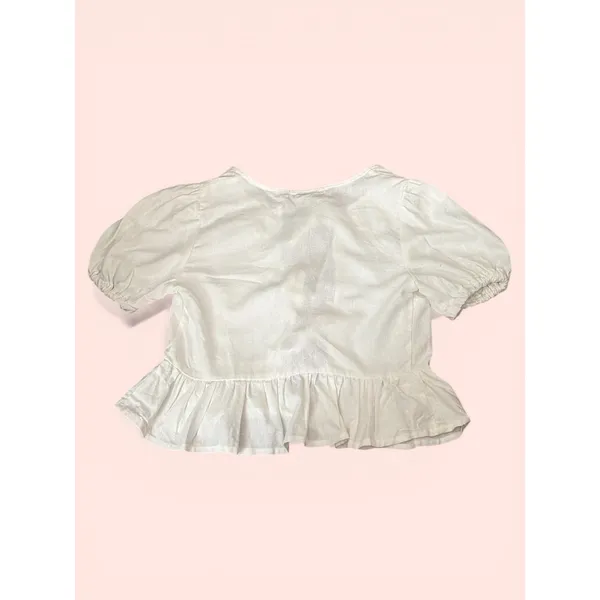 Liberty Love White Linen‎ Blend Tie Front Puff Sleeve Peplum Top XS - Image 3