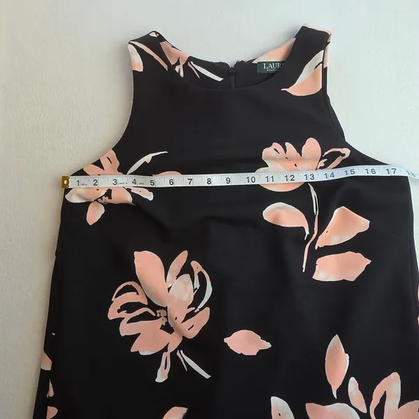 Lauren Ralph Lauren‎ Black Pink Floral Pleated Back Sleeveless Shift Dress 6 - Image 7