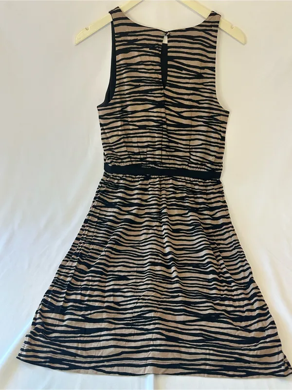 LOFT Tan & Black Zebra Stripe Sleeveless Midi Dress - Image 3
