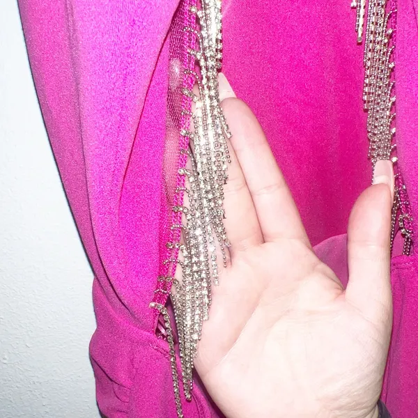 Sincerely Jules hot pink glitter fringe open back high neck mini dress - Image 7